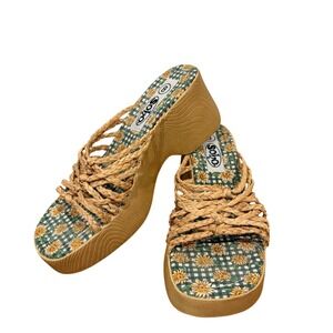 Soho VTG 90s y2k Platform Wedge Sandals chunky Raffia Braided Straps Size 8 EUC
